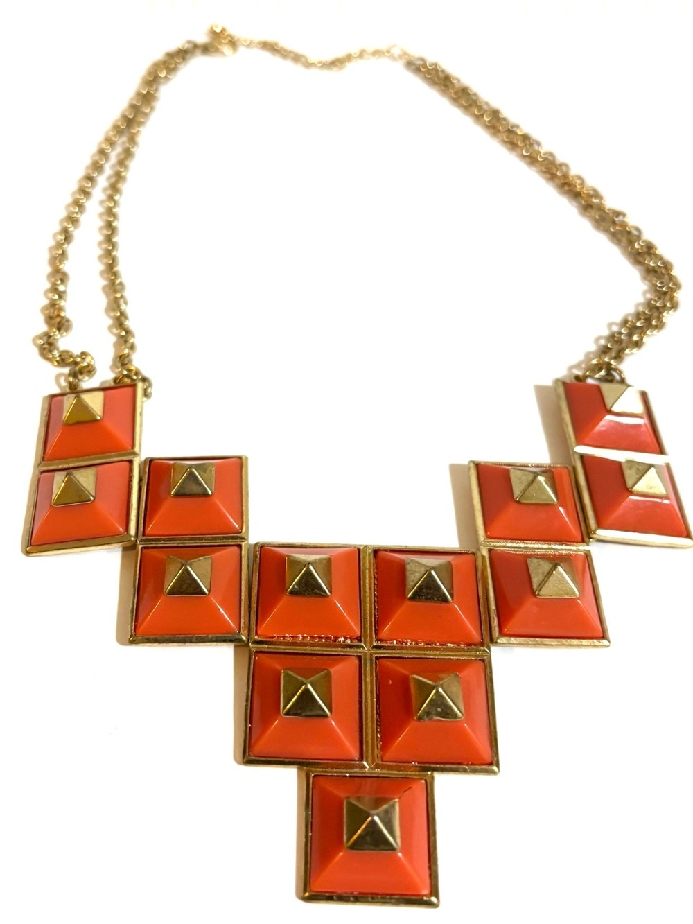 Gold-Tone Orange Pyramid Statement Necklace